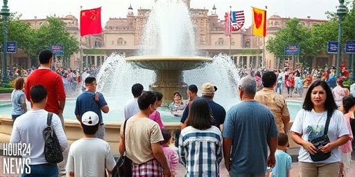 Couple Washes Child at Drinking Fountain, Shanghai Disneyland