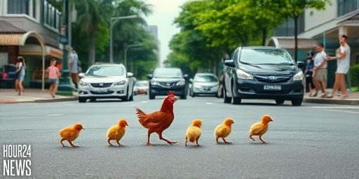 Chickadee Crossing: Singapore Drivers Slow Down to Help Hen and Her Five Chicks Find Safety