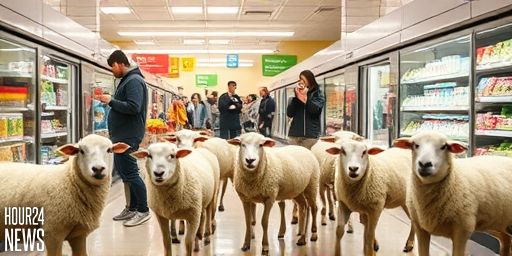 On the lamb: 50 Sheep Storm German Supermarket